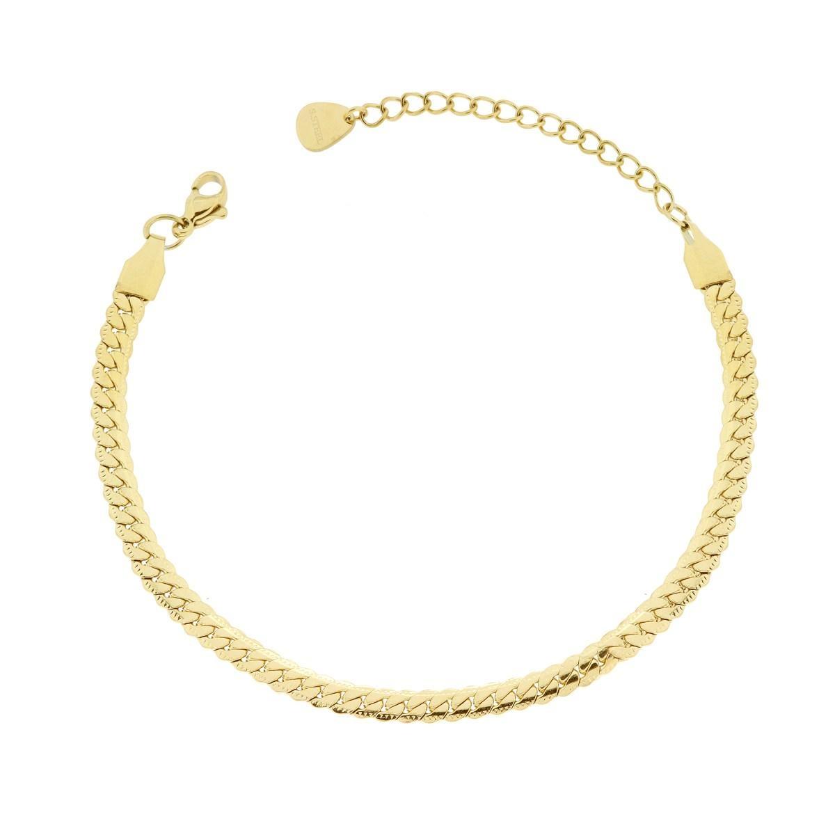 Bracciale Catena Grumetta Compressa e piatta in ACCIAIO colore Oro<BR>