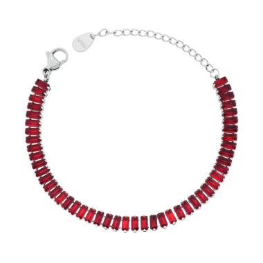 Bracciale Tennis con Crystal Rosso Rubino Baguette in ACCIAIO