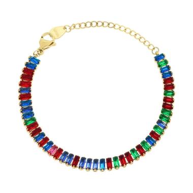 Bracciale Tennis con Crystal Multicolor Baguette in ACCIAIO colore Oro