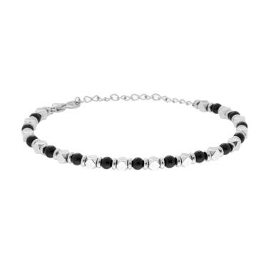 Bracciale Catena con Cubetti e Pietre Nero Onice in ACCIAIO<BR>