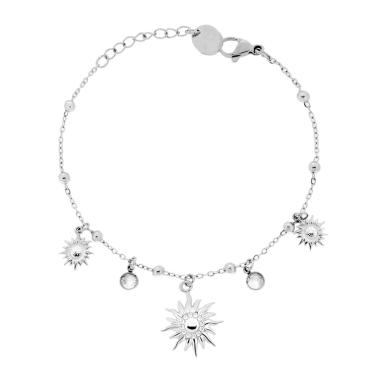 Bracciale Catena Forzatina Diamantata con Soli e Crystal Bianchi pendenti in ACCIAIO<BR>