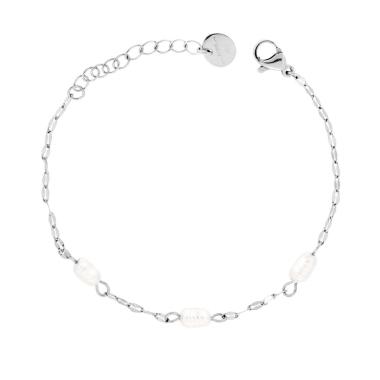 Bracciale Catena Forzatina Piatta con Perle Ovali in ACCIAIO