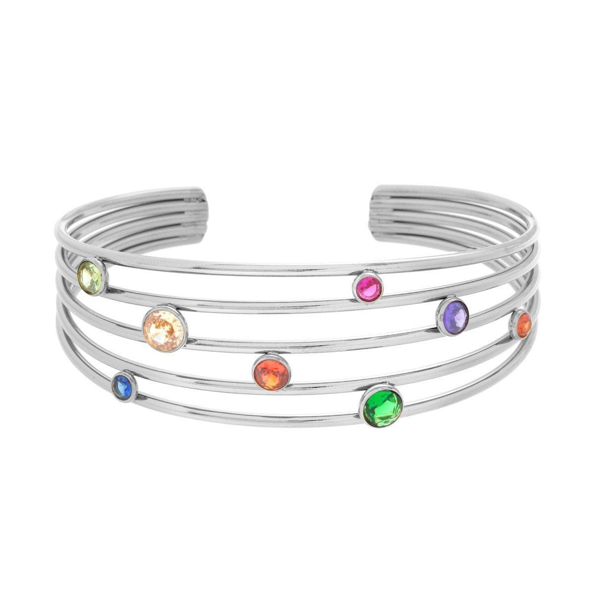 Bracciale Rigido modello Schiava Multifilo con Crystal Multicolor in ACCIAIO