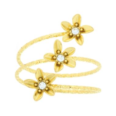 Anello Multifilo Diamantato con Fiori e Crystal Bianchi in ACCIAIO colore Oro<BR>