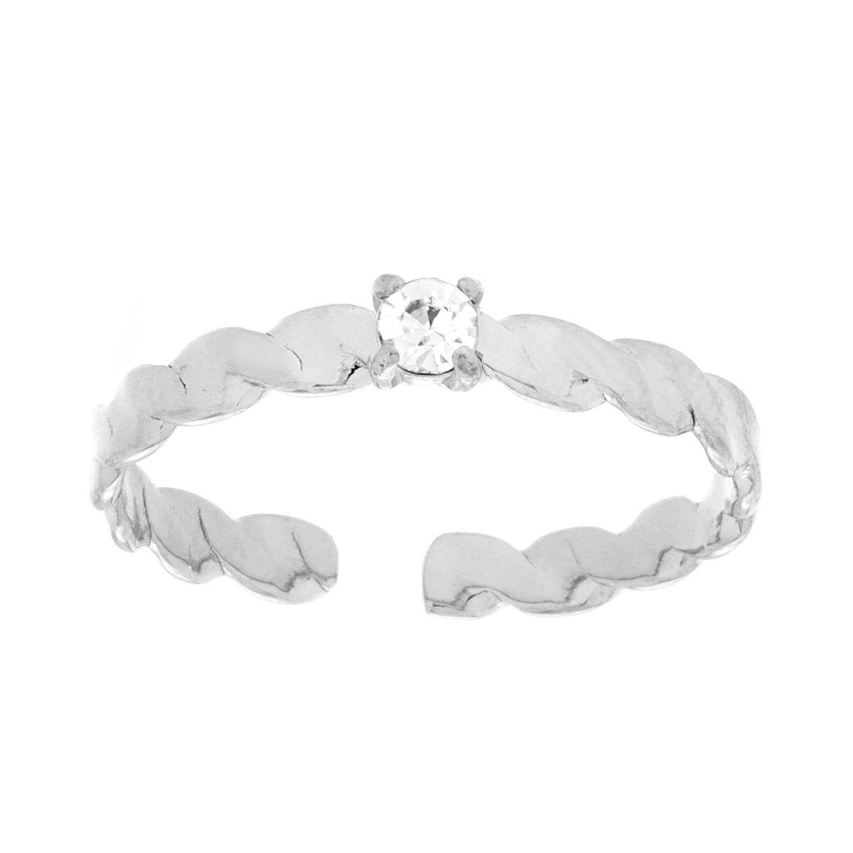 Anello Solitario Fascia Ondulata e Crystal Bianco in ACCIAIO<BR>