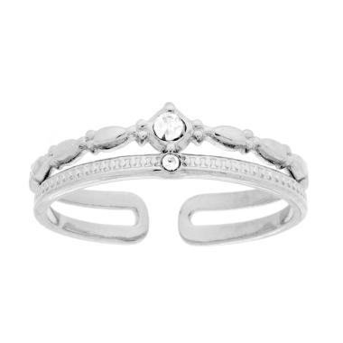 Anello Diadema due fili con Crystal Bianchi in ACCIAIO<BR>