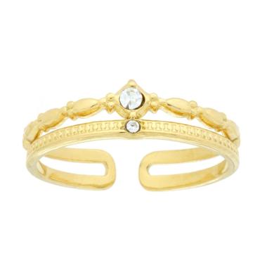 Anello Diadema due fili con Crystal Bianchi in ACCIAIO colore Oro