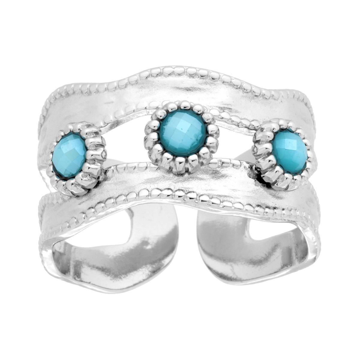 Anello Fascia Martellata con Crystal colore Azzurro Perlato in ACCIAIO
