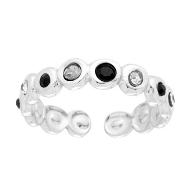 Anello Fascia con Tondi e Crystal Bianchi e Neri in ACCIAIO<BR>