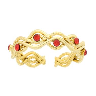 Anello Fili Ondulati con Crystal Rossi in ACCIAIO colore Oro<BR>