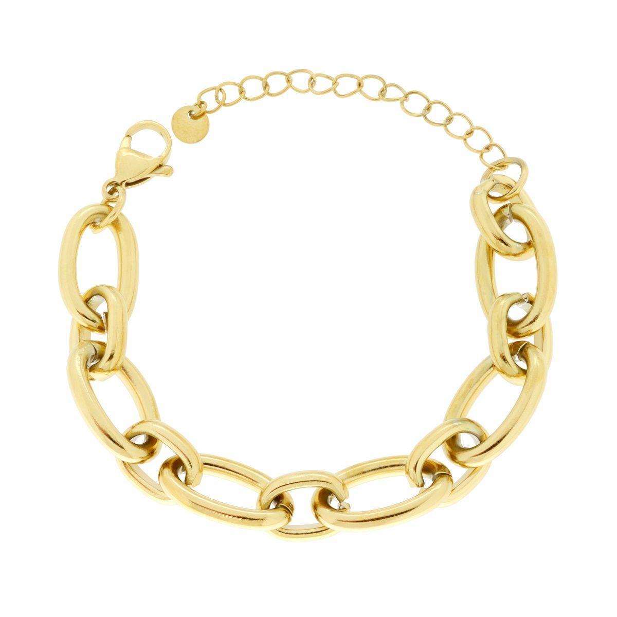 Bracciale Catena Forzatina allungata alternata in ACCIAIO colore Oro<BR>