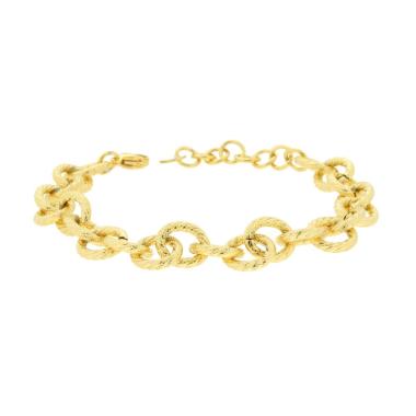 Bracciale Catena Forzatina Tonda Godronata in ACCIAIO colore Oro<BR>
