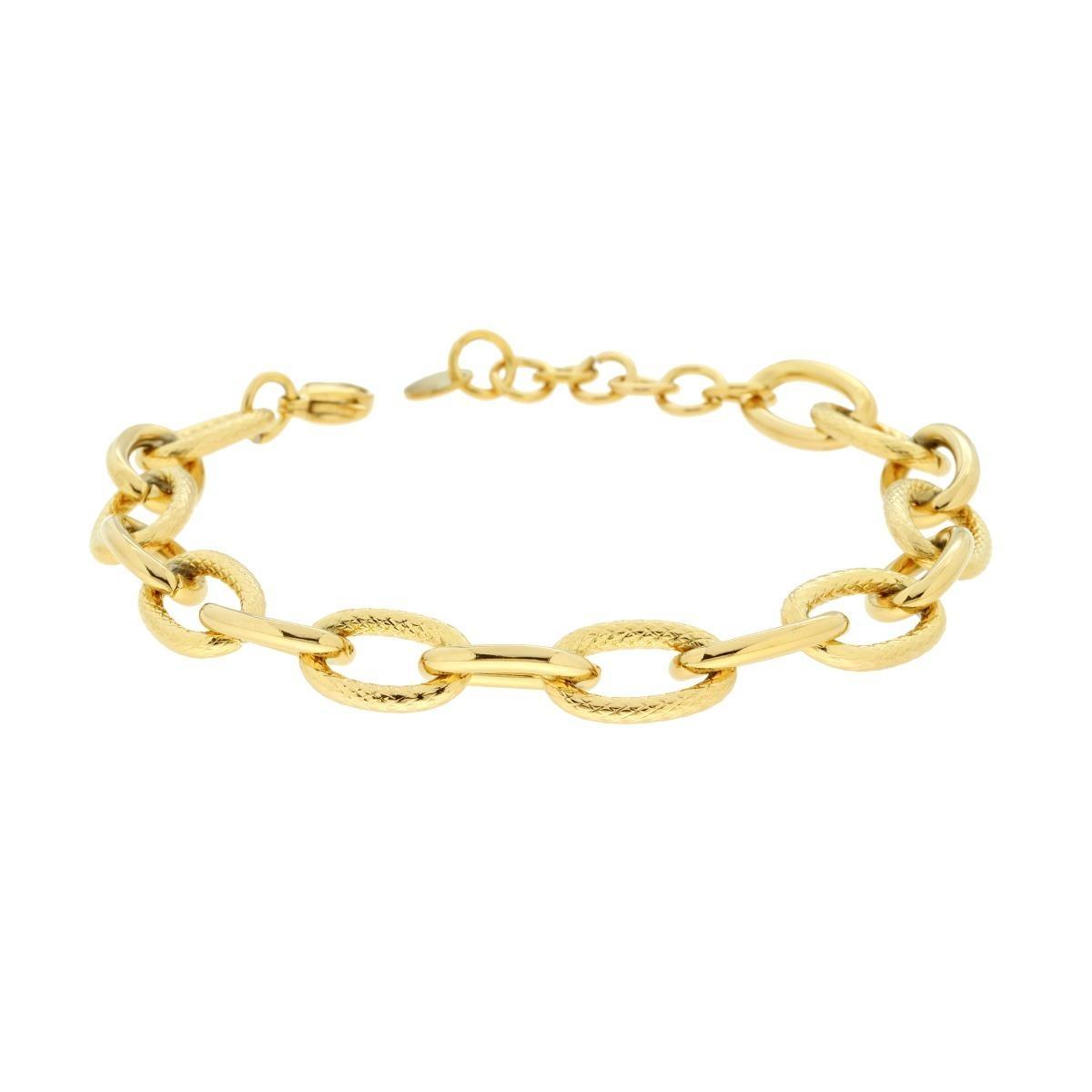 Bracciale Catena Forzatina alternata Godronata in ACCIAIO colore Oro<BR>