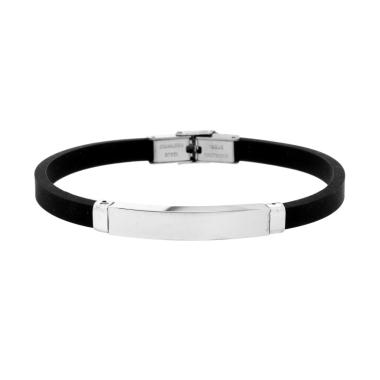 Bracciale Uomo in Caucciu PVC Nero con Targa in ACCIAIO<BR>