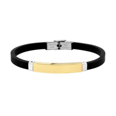 Bracciale Uomo in Caucciu PVC Nero con Targa colore Oro in ACCIAIO