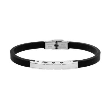 Bracciale Uomo in Caucciu PVC Nero con Targa e Stelle in ACCIAIO<BR>