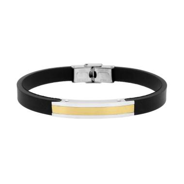 Bracciale Uomo in Caucciu PVC Nero con Targa colore Oro in ACCIAIO