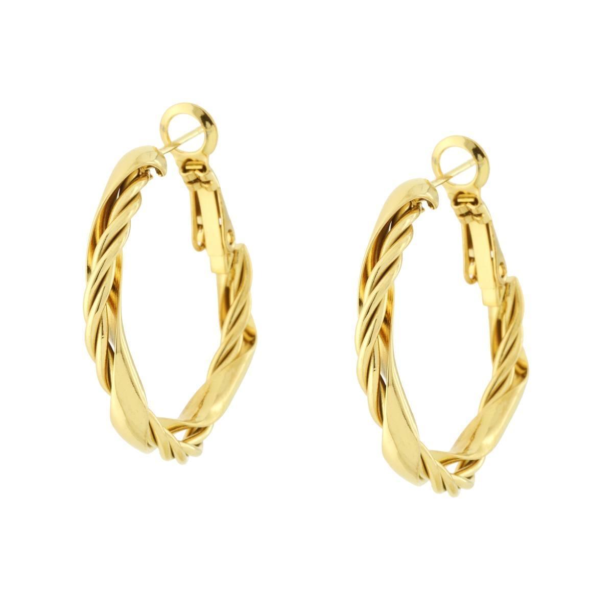 Orecchini Cerchio Torchon mm 28 in ACCIAIO colore Oro<BR>