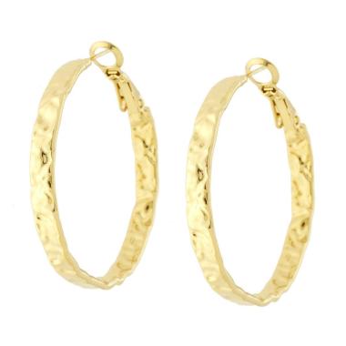 Orecchini Cerchio Fascia Martellata mm 35 in ACCIAIO colore Oro