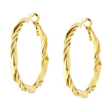 Orecchini Cerchio Torchon mm 35 in ACCIAIO colore Oro<BR>