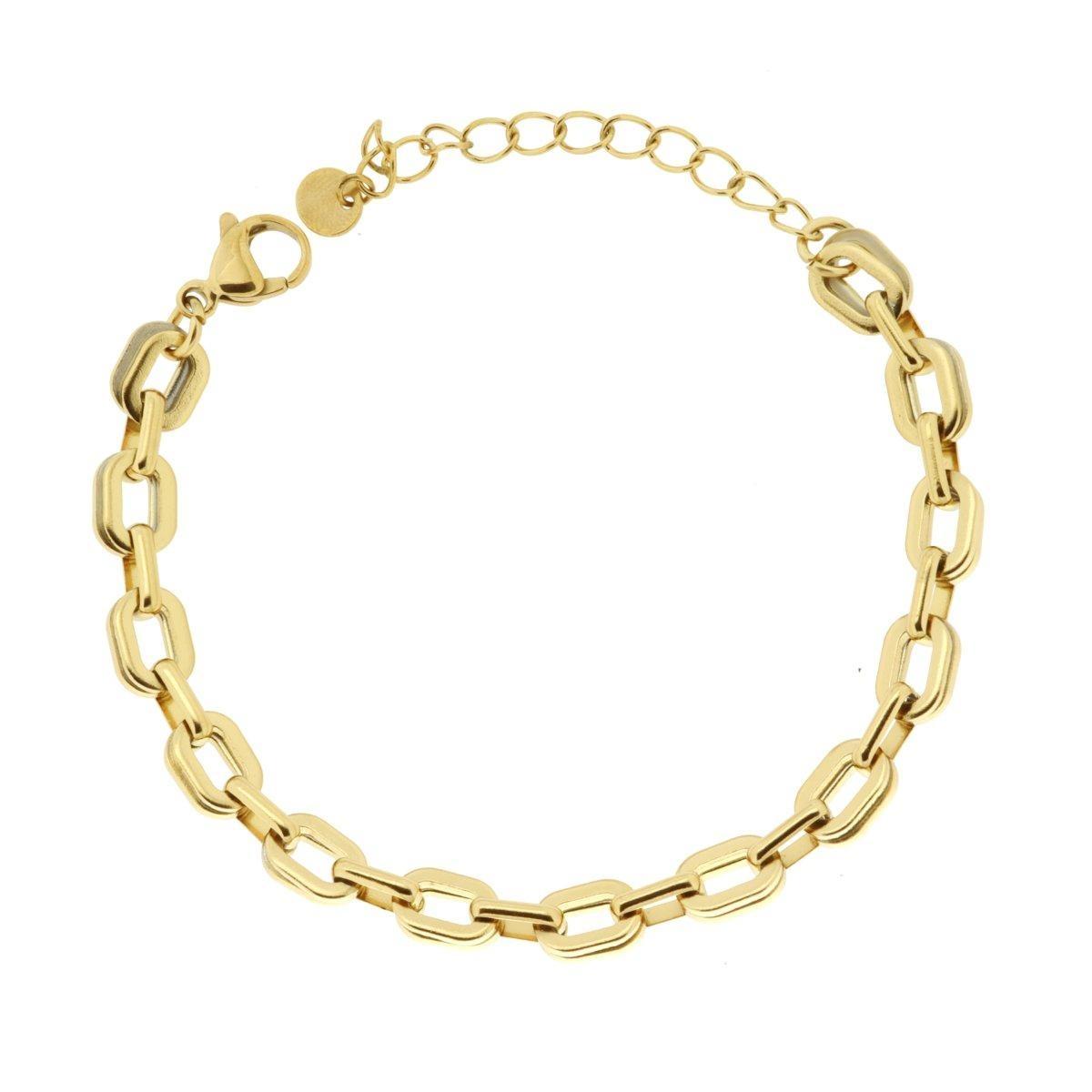 Bracciale Catena Forzatina Multimaglia in ACCIAIO colore Oro<BR>