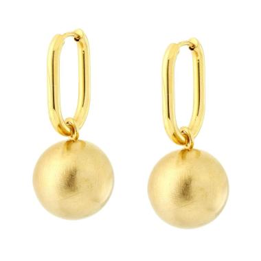 Orecchini Cerchio Rettangolare e Sfera pendente in ACCIAIO colore Oro<BR>