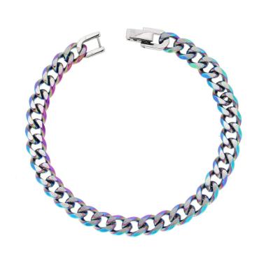 Bracciale Catena Grumetta Diamantata colore Boreale Multicolor in ACCIAIO<BR>
