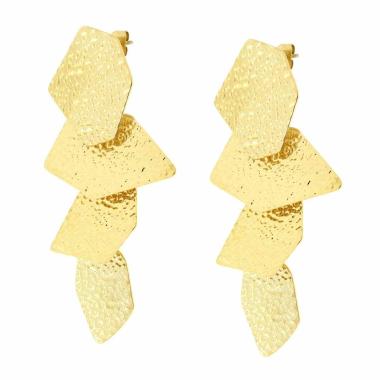 Orecchini Lunghi con Piastre irregolari Martellate pendenti in ACCIAIO colore Oro<BR>