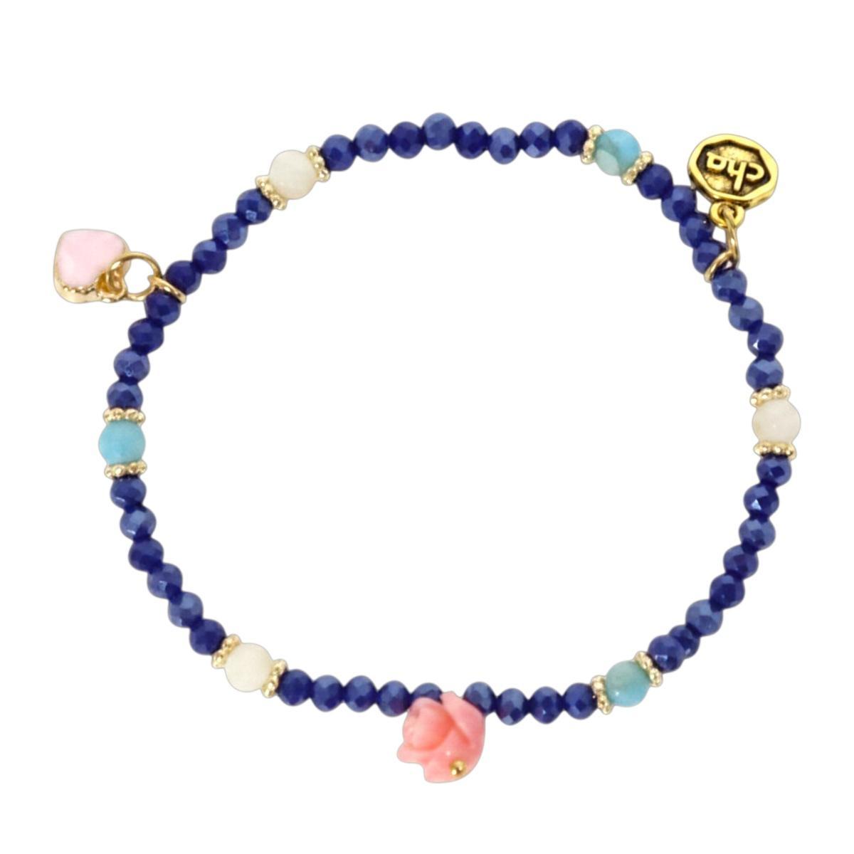 Bracciale donna con pietre in vetro blu lapis con rosa