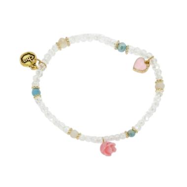 Bracciale donna con pietre in vetro cristallo trasparente con rosa