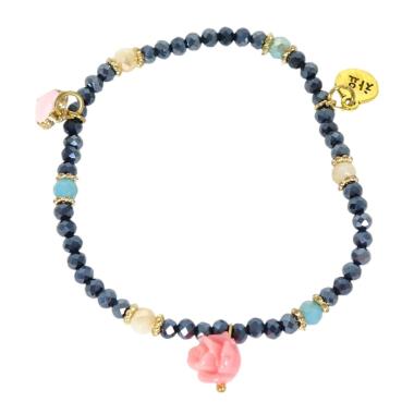 Bracciale donna con pietre in vetro ottanio scuro con rosa