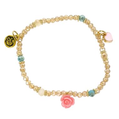 Bracciale donna con pietre in vetro morganite pesca con rosa