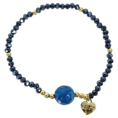 Bracciale donna con pietre da 10 mm in agata blu intensa