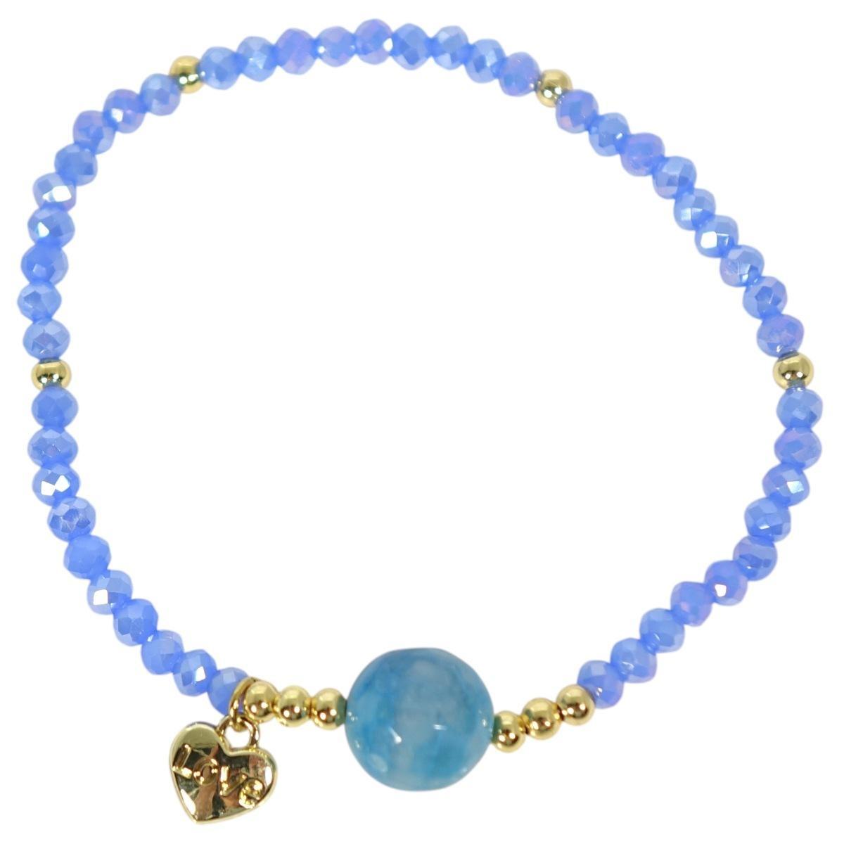 Bracciale donna con pietre da 10 mm in agata blu trasparente