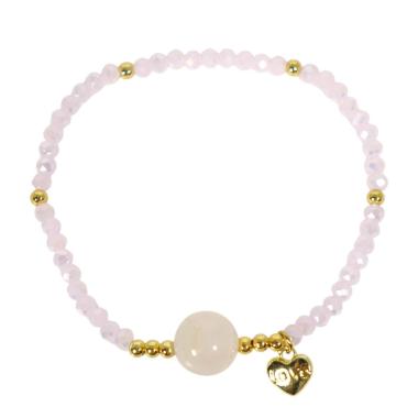 Bracciale donna con pietre da 10 mm in quarzo rosa