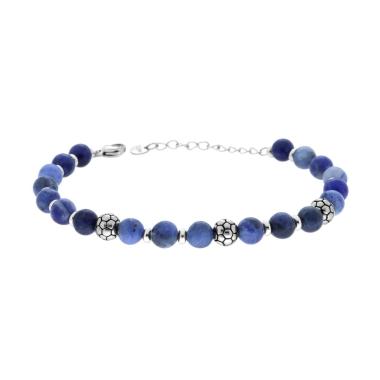 Bracciale Catena con Pietre Colore Blu Lapislazzuli e Palloni da Calcio in ACCIAIO<BR>