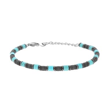 Bracciale Catena con Cilindri Bruniti e Pietre Turchesi in ACCIAIO