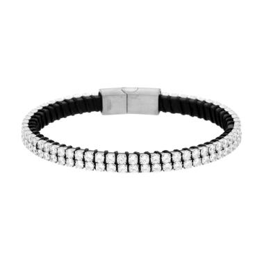 Bracciale in Ecopelle Nero con Tennis Crystal Bianchi in ACCIAIO