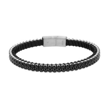 Bracciale in Ecopelle Nero con Tennis Crystal Neri in ACCIAIO