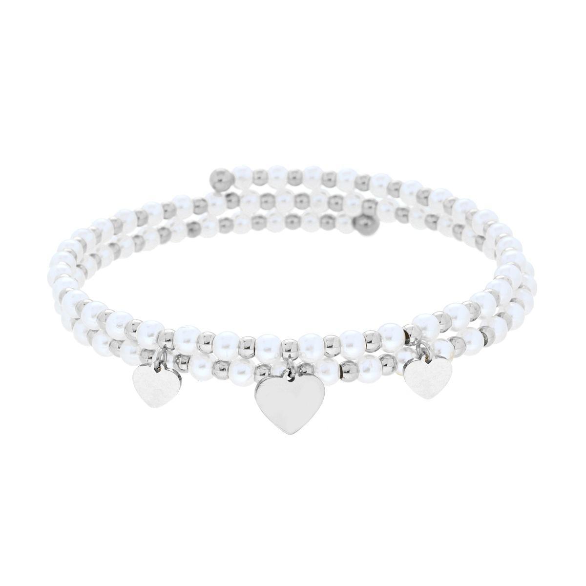 Bracciale Semirigido con Perle Palline e Cuori plain pendenti in ACCIAIO