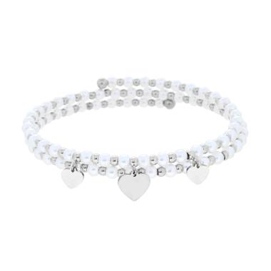Bracciale Semirigido con Perle Palline e Cuori plain pendenti in ACCIAIO