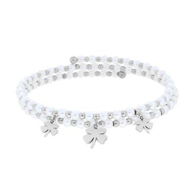 Bracciale Semirigido con Perle Palline e Quadrifogli plain pendenti in ACCIAIO