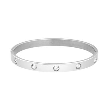 Bracciale Rigido modello Schiava Fascia con Crystal Bianchi in ACCIAIO <BR>