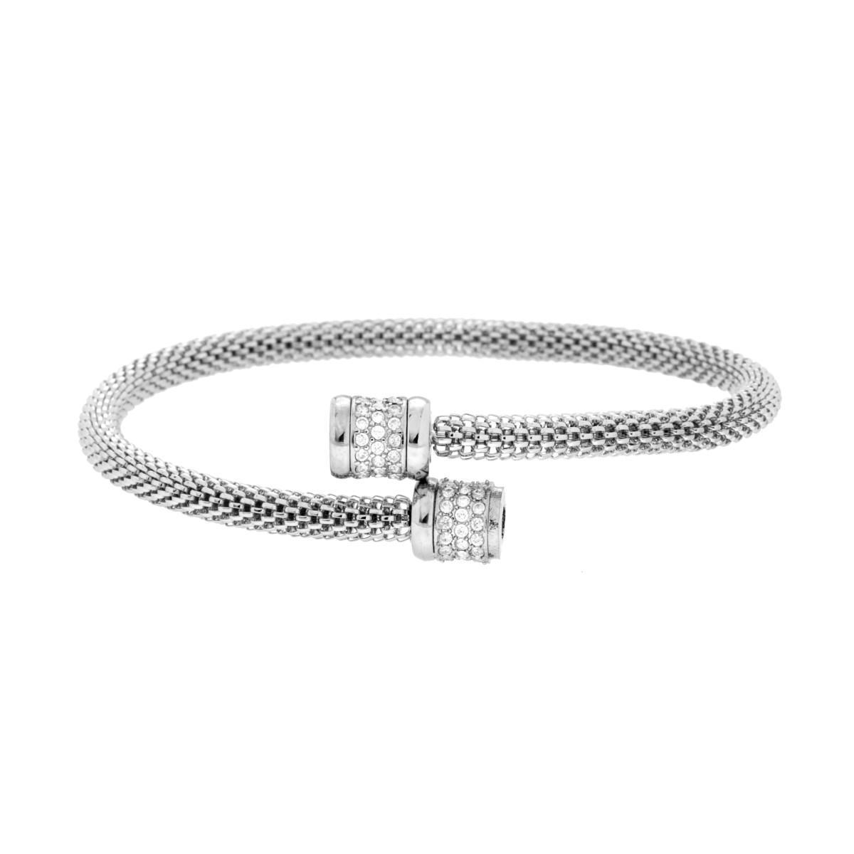 Bracciale Rigido Contrarie Catena Coreana e Crystal Bianchi in ACCIAIO <BR>
