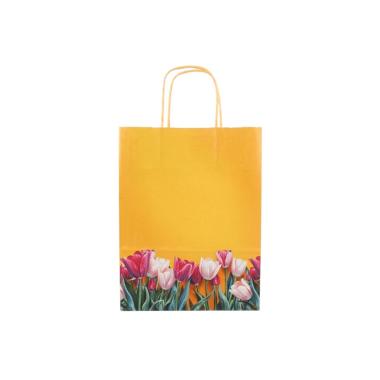 Shopper in carta h.37 x l.27 x p.12 cm fantasia tulipani con maniglia ritorta
