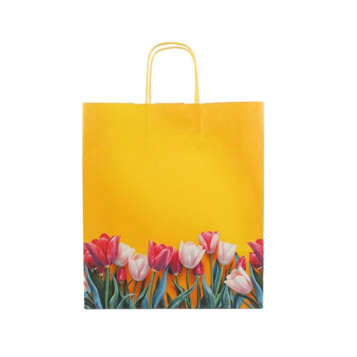Shopper in carta l.36 x p.12 x h.41 cm fantasia tulipani con maniglia ritorta