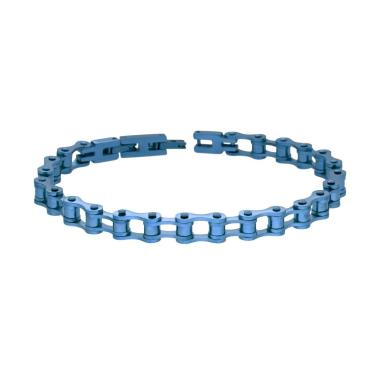 Bracciale Uomo Maglia Imperniata Catena di Bicicletta in ACCIAIO colore Blu<BR>