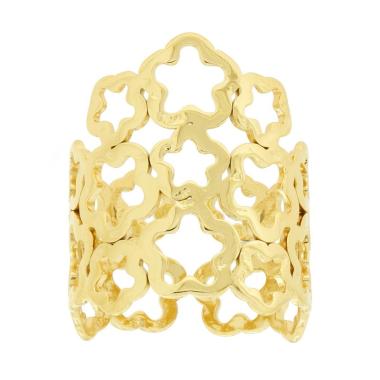 Anello Fascia con Fiori Martellati in ACCIAIO colore Oro<BR>