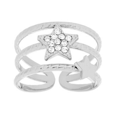 Anello Fascia Tre fili con Stella e Crystal Bianchi in ACCIAIO