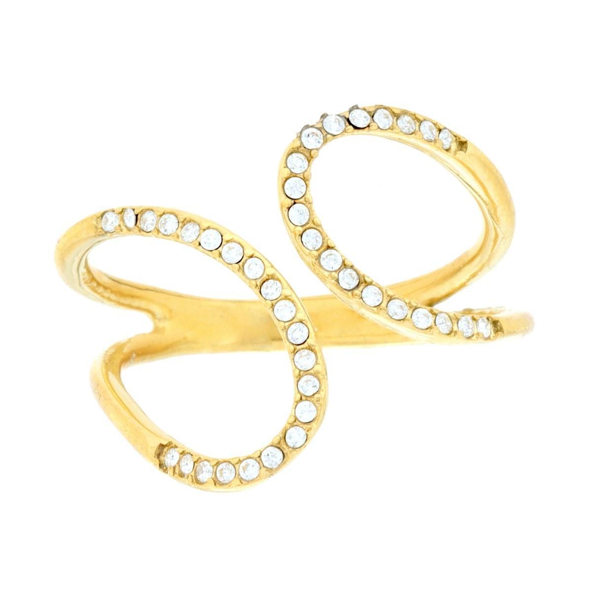 Anello Fascia Contrarie con Crystal Bianchi in ACCIAIO colore Oro<BR>